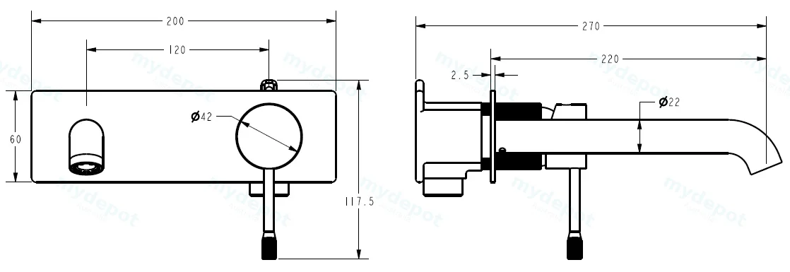 Linie Wall Basin Mixer Trim Kit With 220mm Spout Brushed Gold view 2