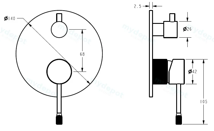 Linie Wall Diverter Mixer Trim Kit Gun Metal view 2