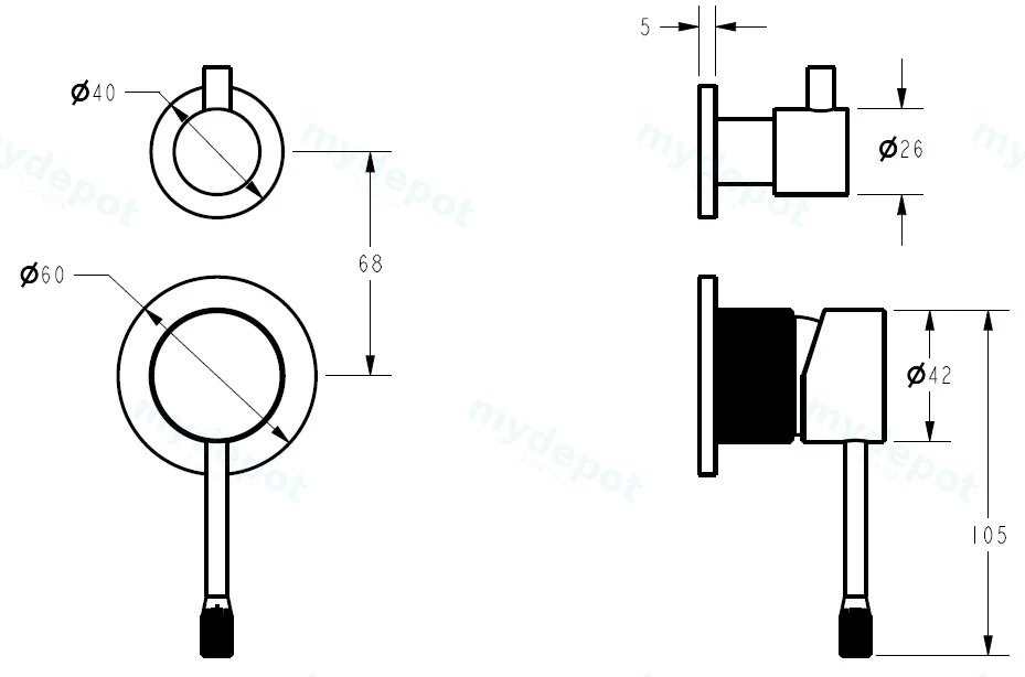 Linie Wall Diverter Mixer Trim Kit with Separate Cover Plate Matt Black view 2