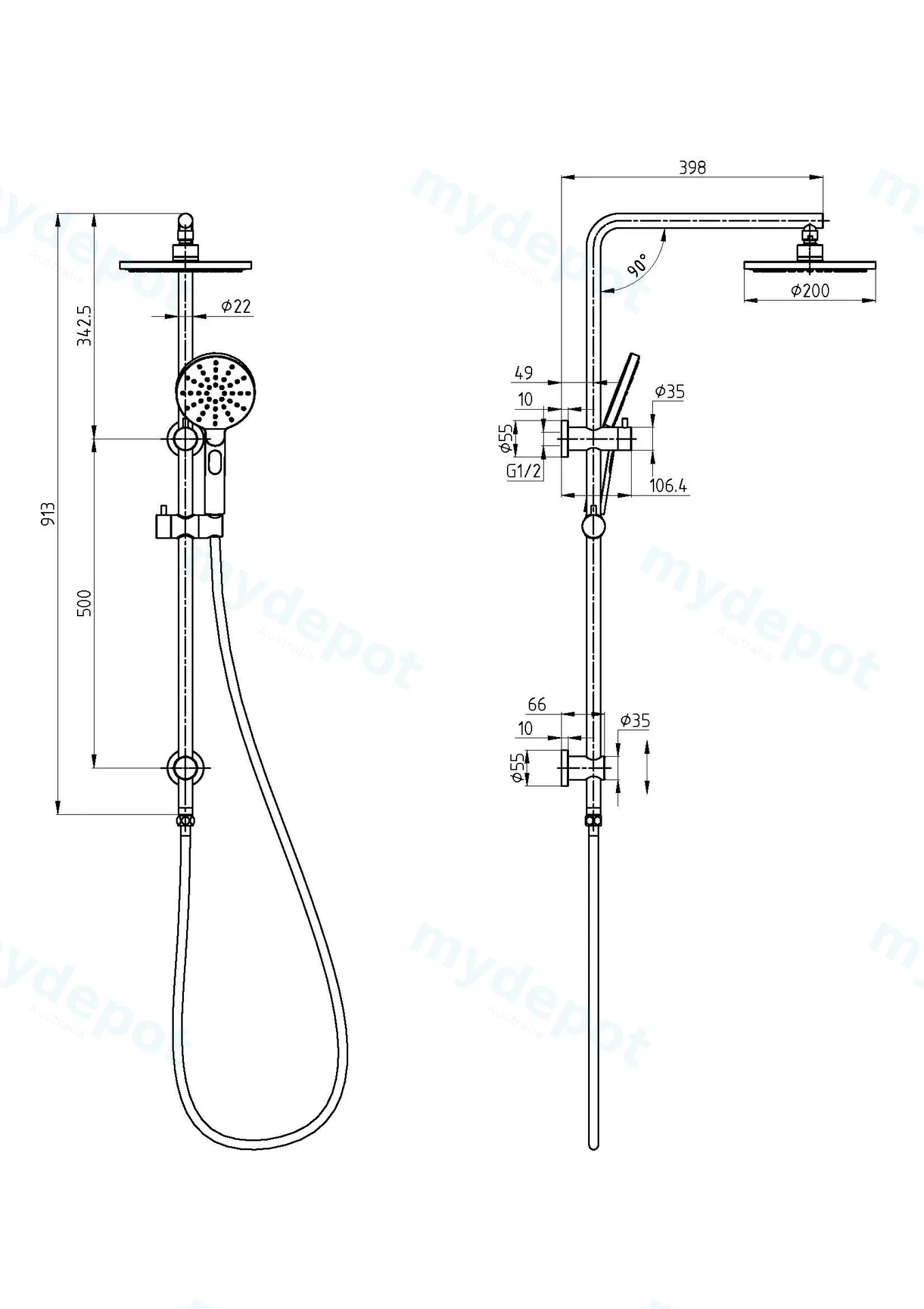 New Cora II Round Brass Multifunction Shower Set Chrome,200mm Plastic Shower Head view 2