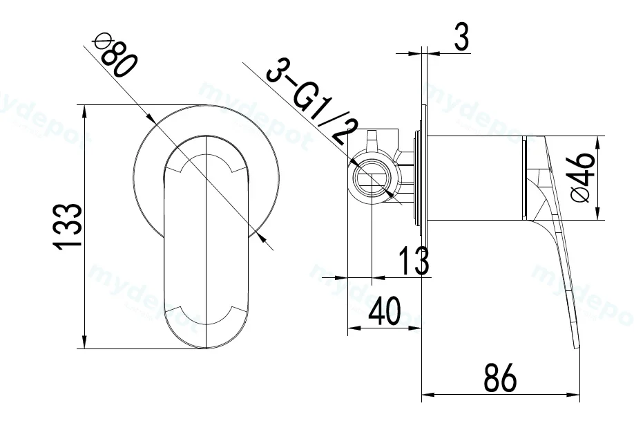 Sulu II Wall Mixer Rough-In Body view 2
