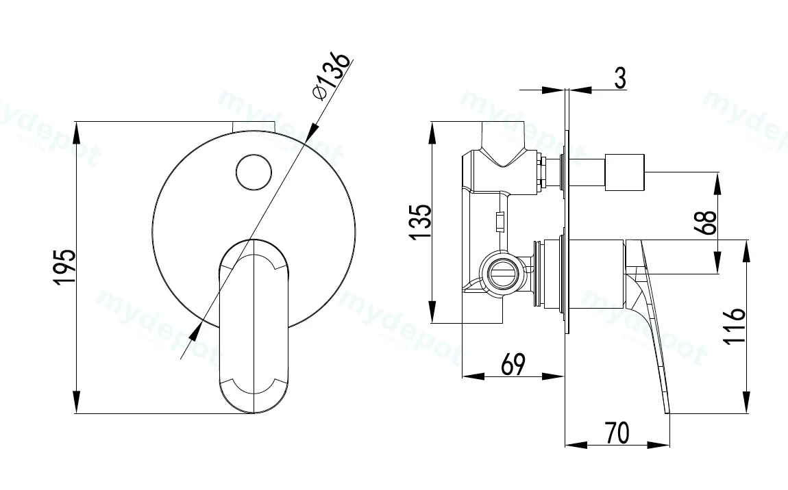 Sulu II Wall Diverter Mixer Trim Kits Chrome view 2
