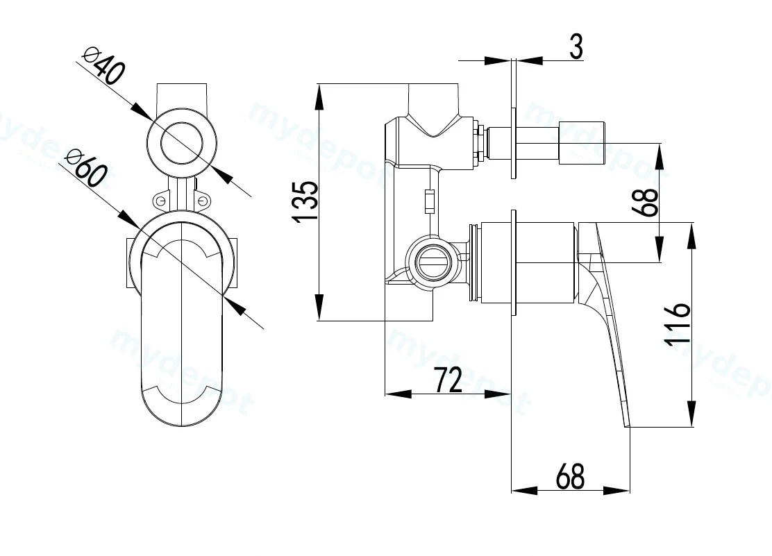 Sulu II Wall Diverter Mixer Trim Kits With Separate Cover Plate Chrome view 2