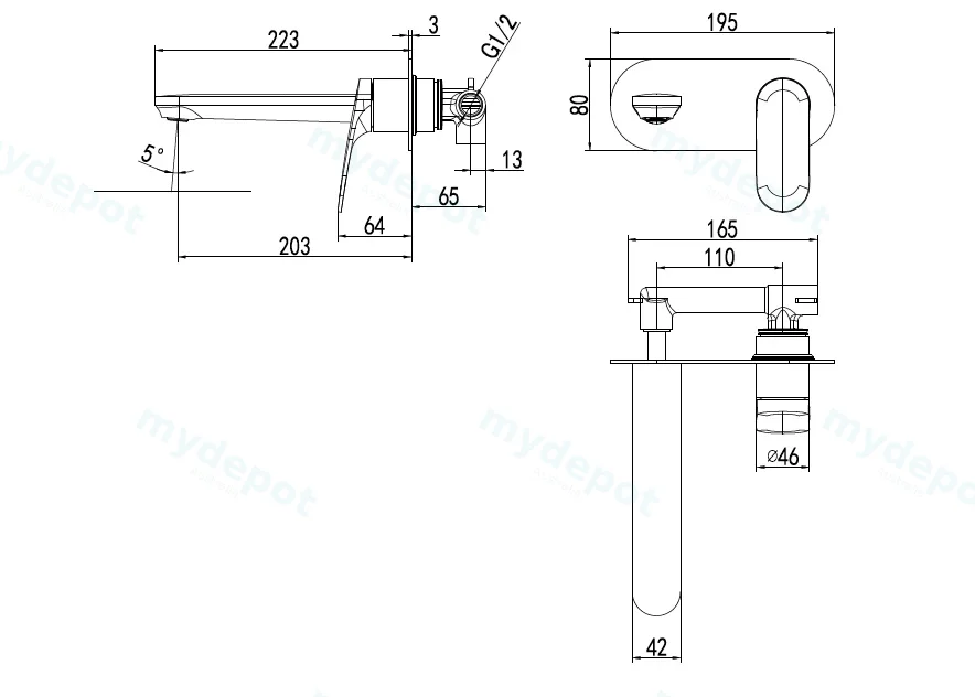 Sulu II Wall Basin Mixer Rough-In Body view 2