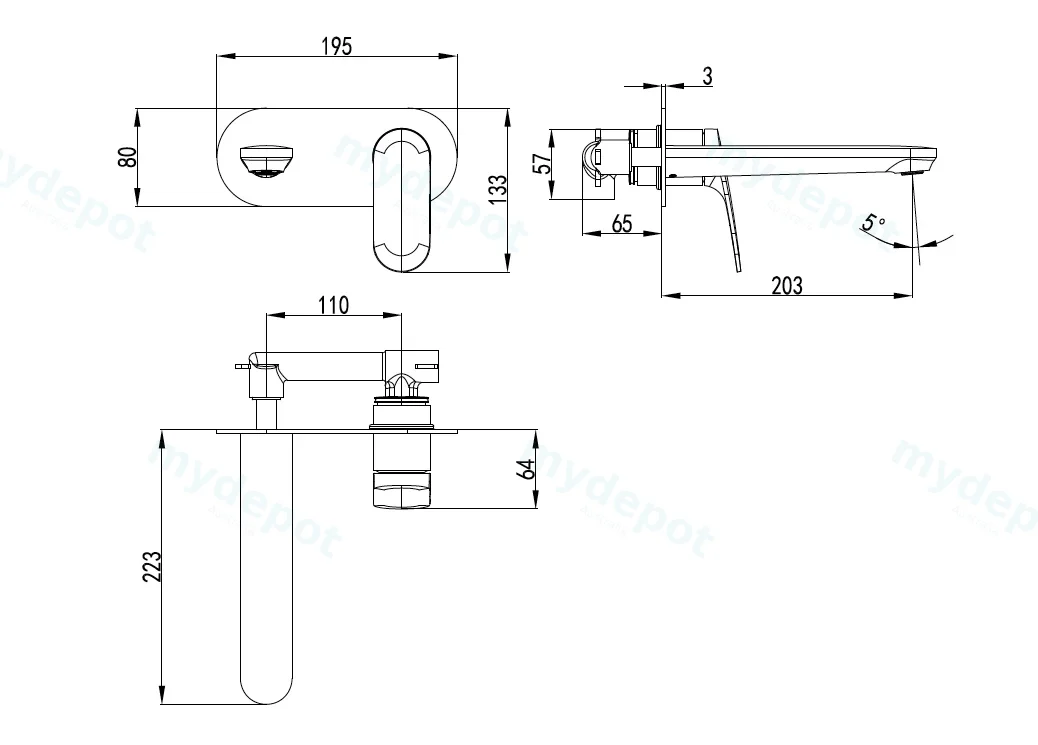 Sulu II Wall Basin Mixer Trim Kits Chrome view 2