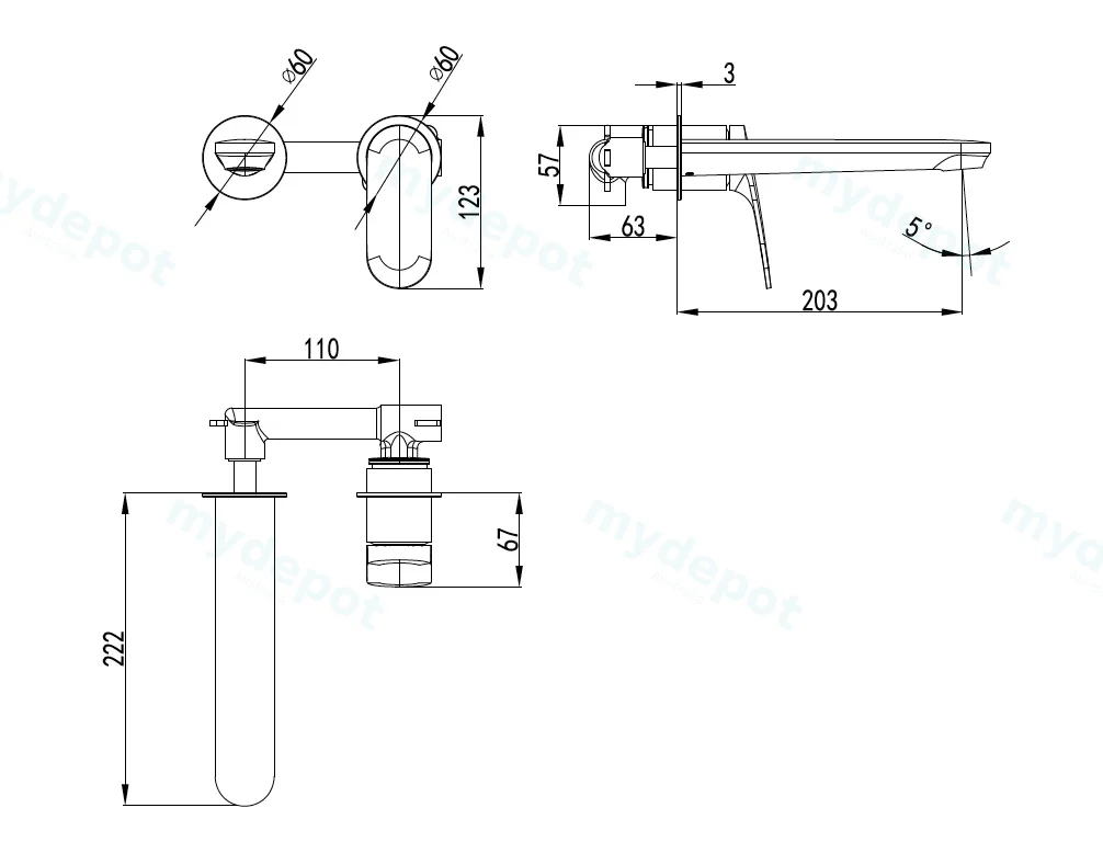 Sulu II Wall Basin Mixer Trim Kits With Separate Cover Plate Chrome view 2