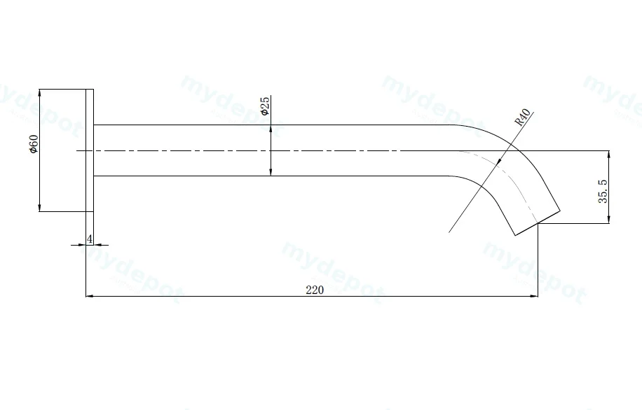 Otus Slimline Bath Spout 220mm Brushed Stainless Steel view 2