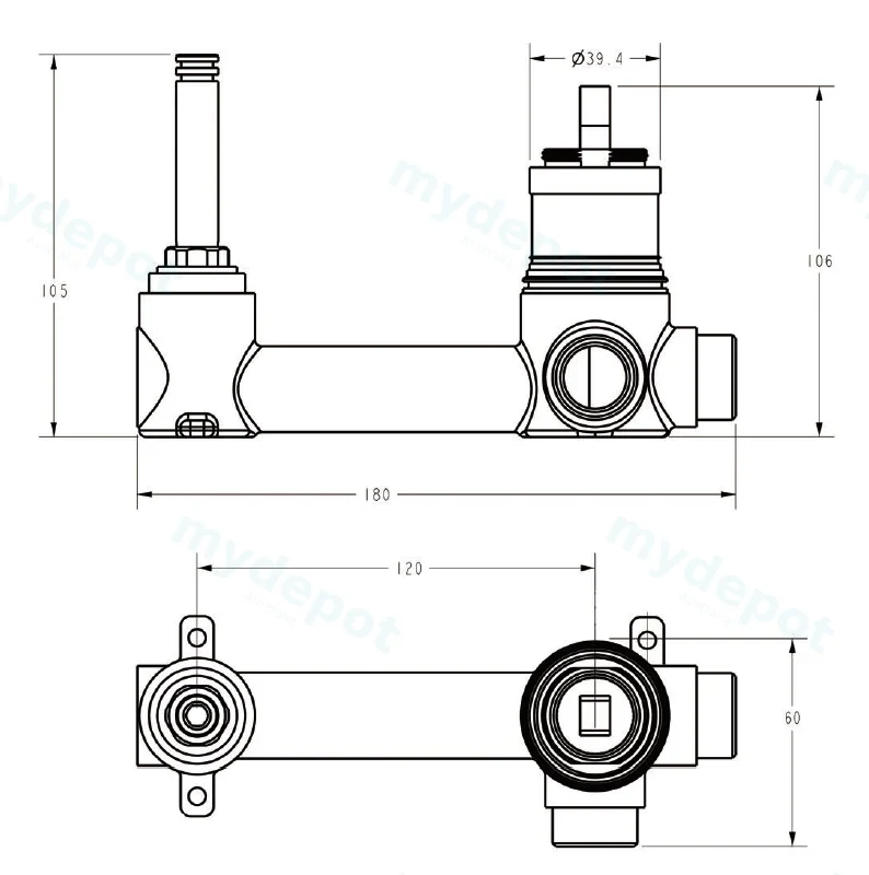 Sora SS Wall Basin Mixer Rough-In Body view 2