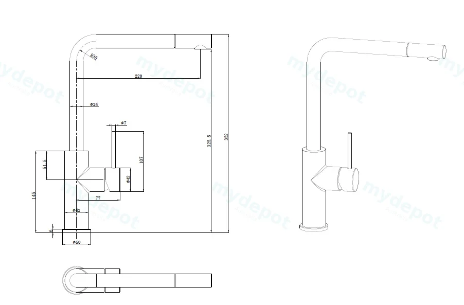 Otus Slimline SS Pull-Out Sink Mixer Gun Metal view 2