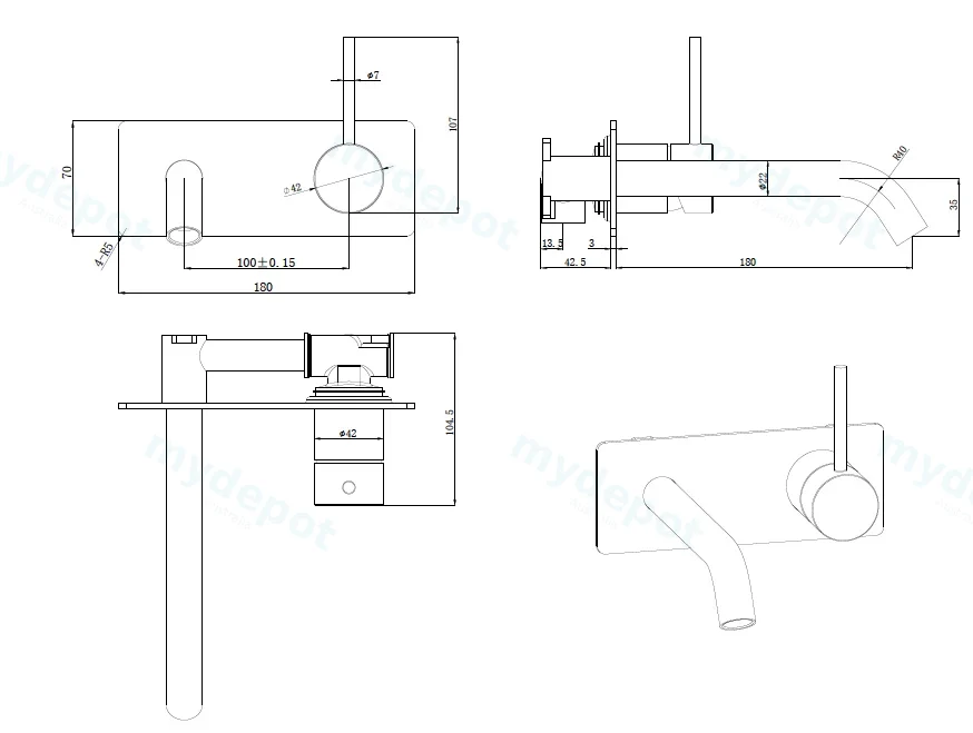 Otus Slimline Wall Basin Mixer Trim Kit Lever Up Chrome view 2