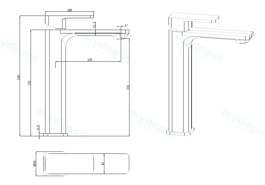 Nova II Highrise Basin Mixer Chrome Lead Free view 2