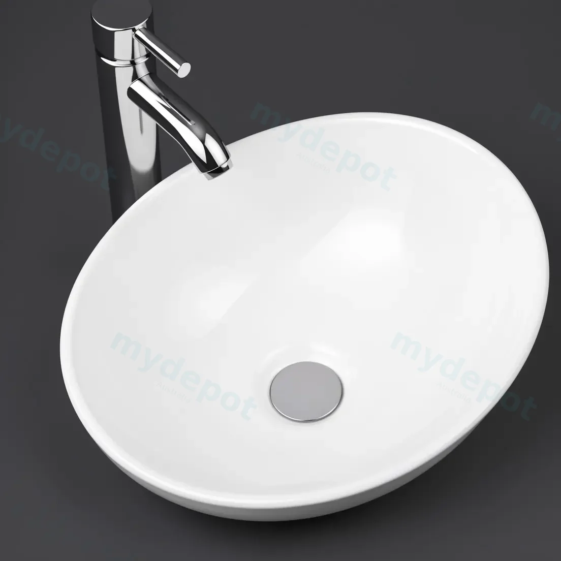 410x340x145mm Oval Gloss White Ceramic Above Counter Basin Non-overflow view 2