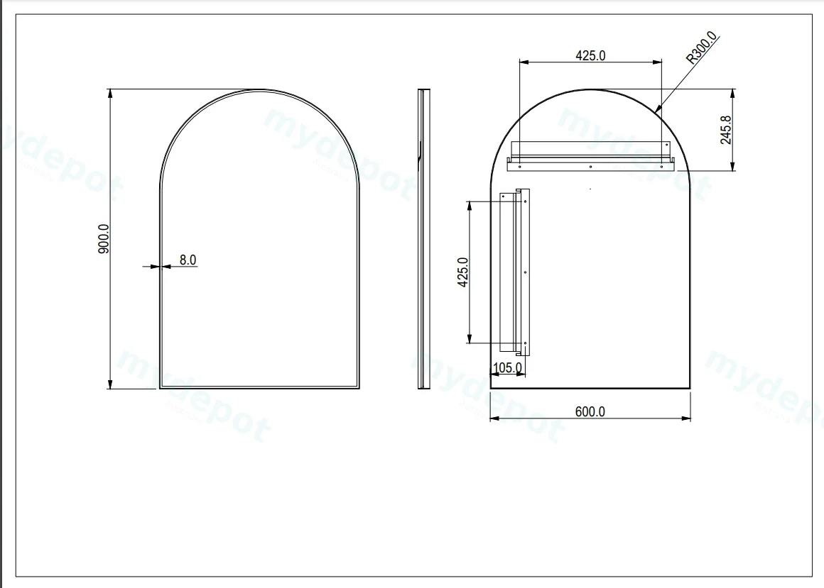 Size: 600(W)*900mm(H) Brushed Gold Ellips Framed LED Mirror view 2