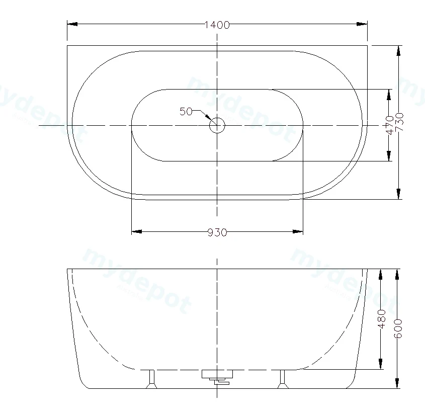 1400X730X510mm Gloss White Clayton Free Standing Bath Right Corner None Overflow 40mm Waste+Pipe Supplied view 2