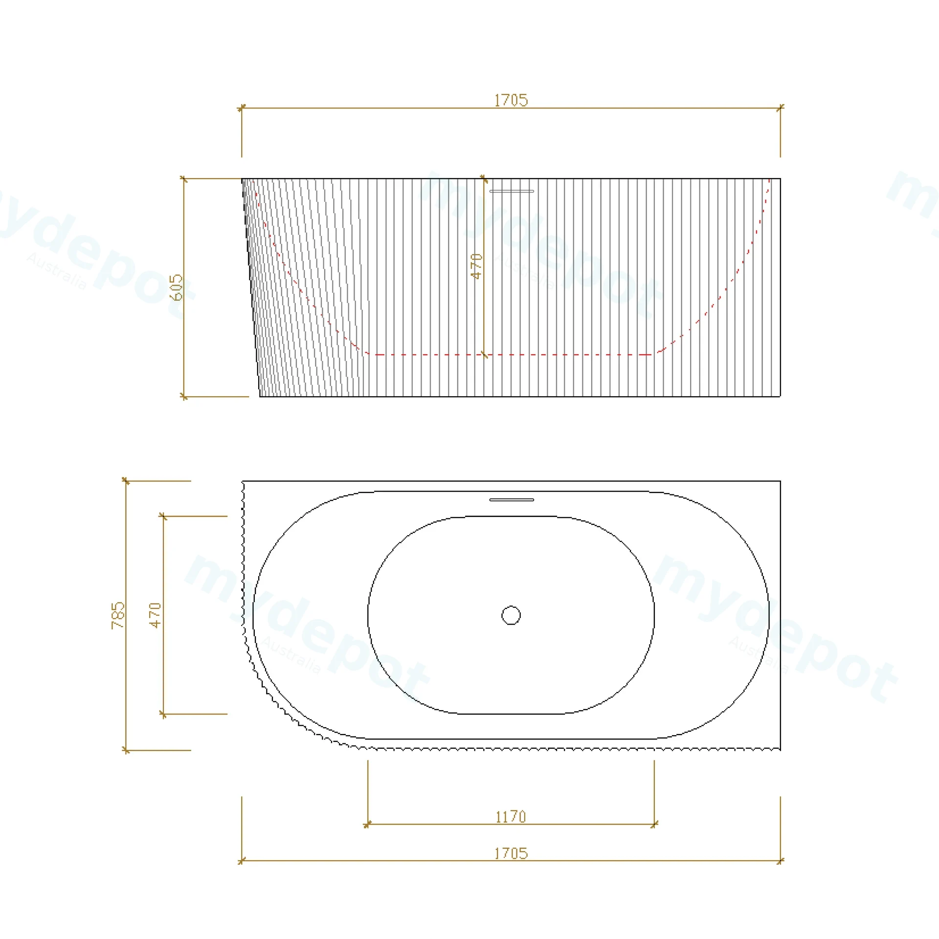 1705X790X605mm Gloss White Binge Fluted Skirt Bath Right Corner None Overflow 40mm Waste+Pipe Supplied view 2