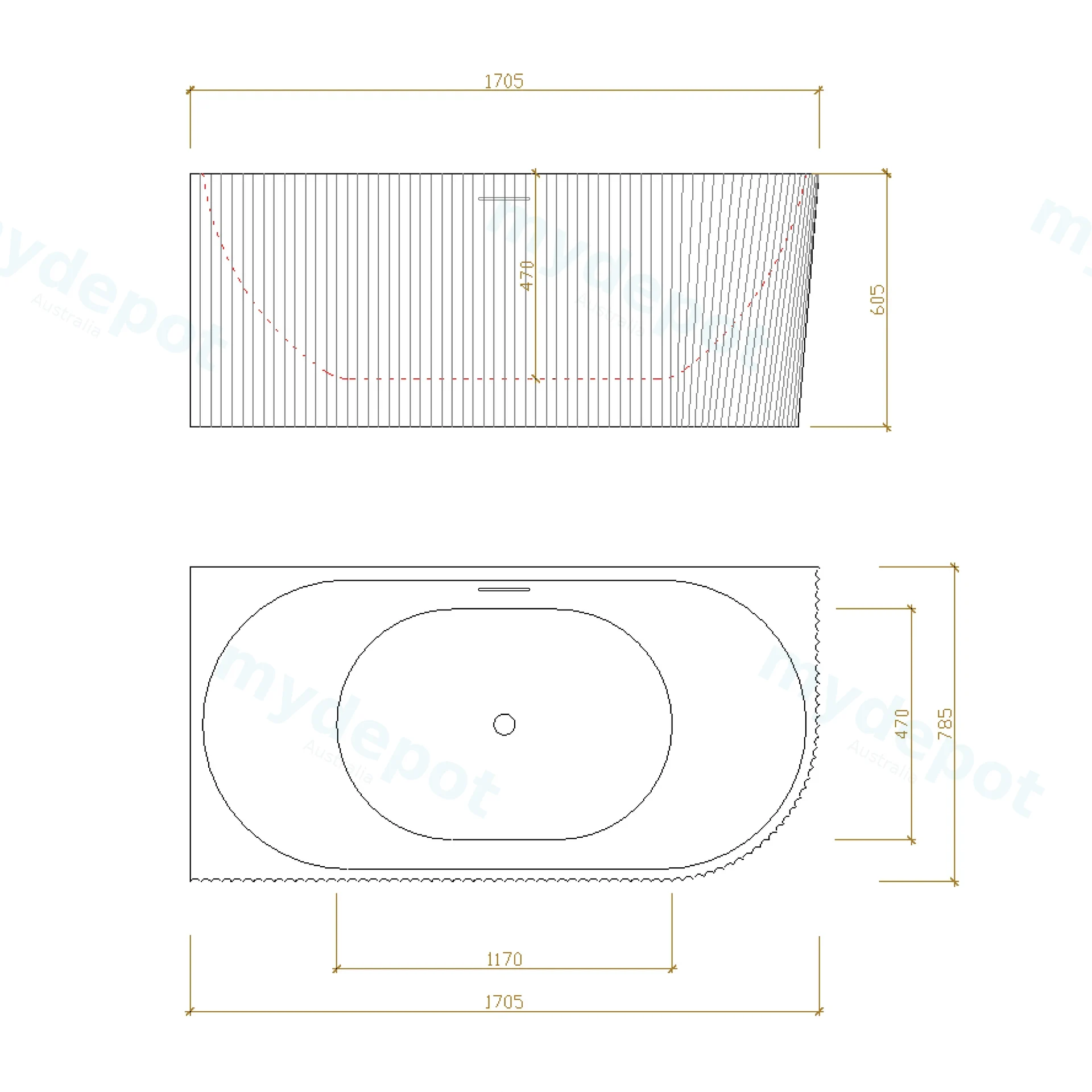 1705X790X605mm Matte White Binge Fluted Skirt Bath Left Corner None Overflow 40mm Waste+Pipe Supplied view 2