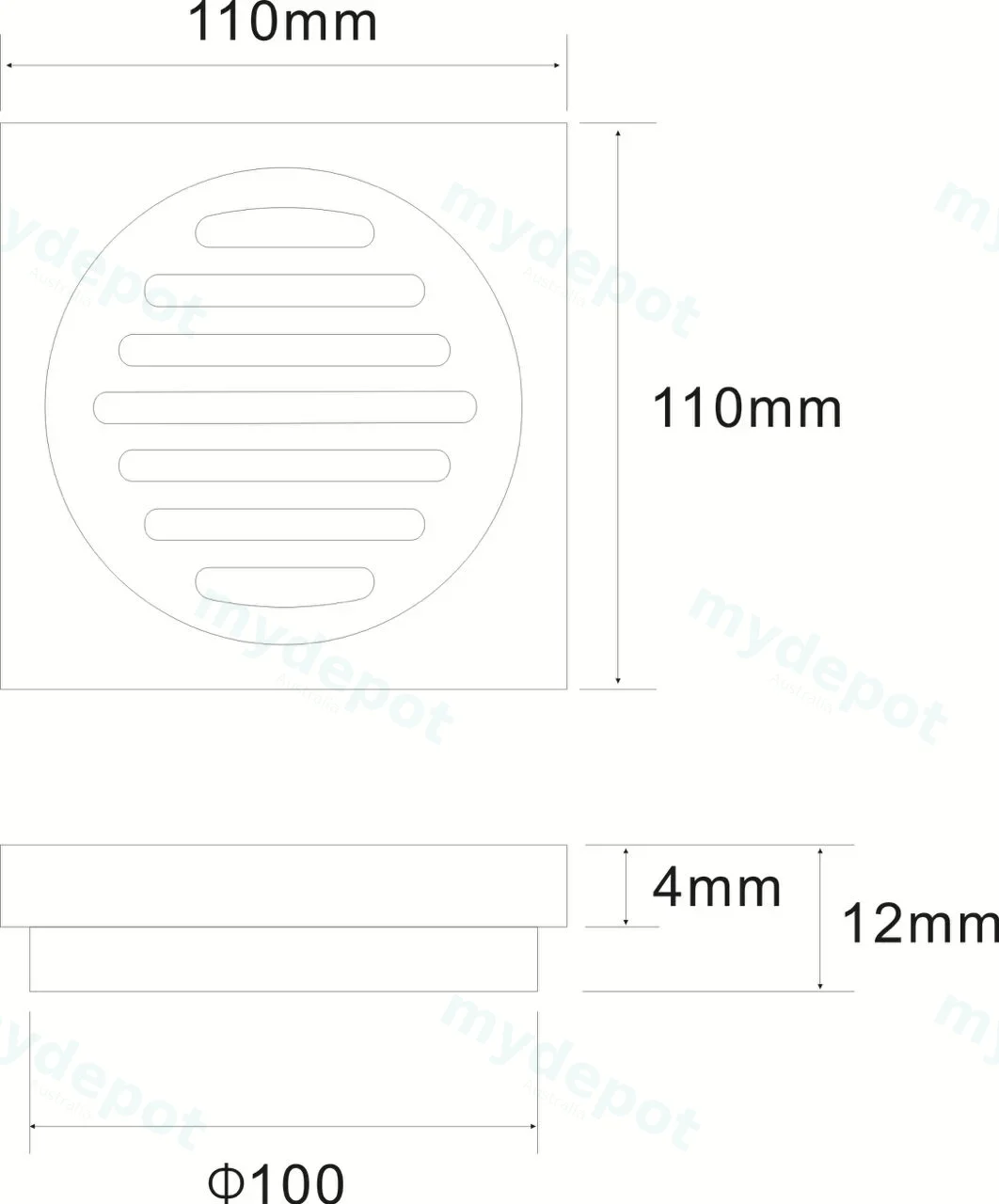 110X110mm Black Square Floor Drain(100mm Outlet) view 2