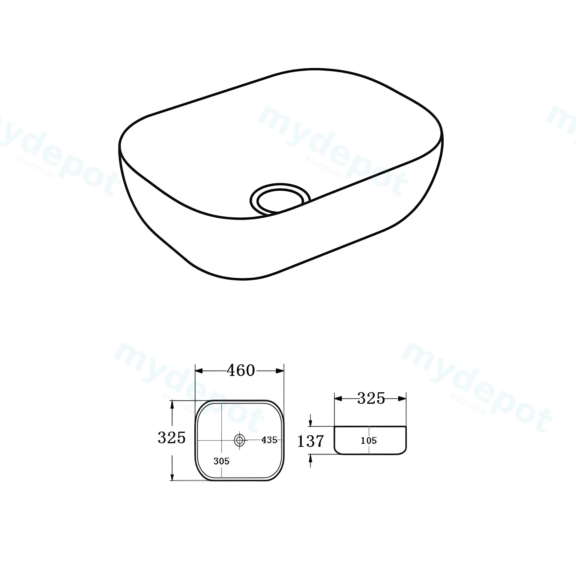 460*325*137mm Matt Marble Black Ellips Fine Ceramic Above Counter Basins Non Overflow,32mm Waste view 3