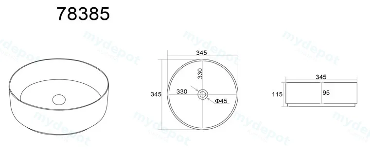 345*345*115m Gloss White With Clay Line Art Pattern Ollia Fine Ceramic Above Counter Basin No Overflow,32mm Waste view 2