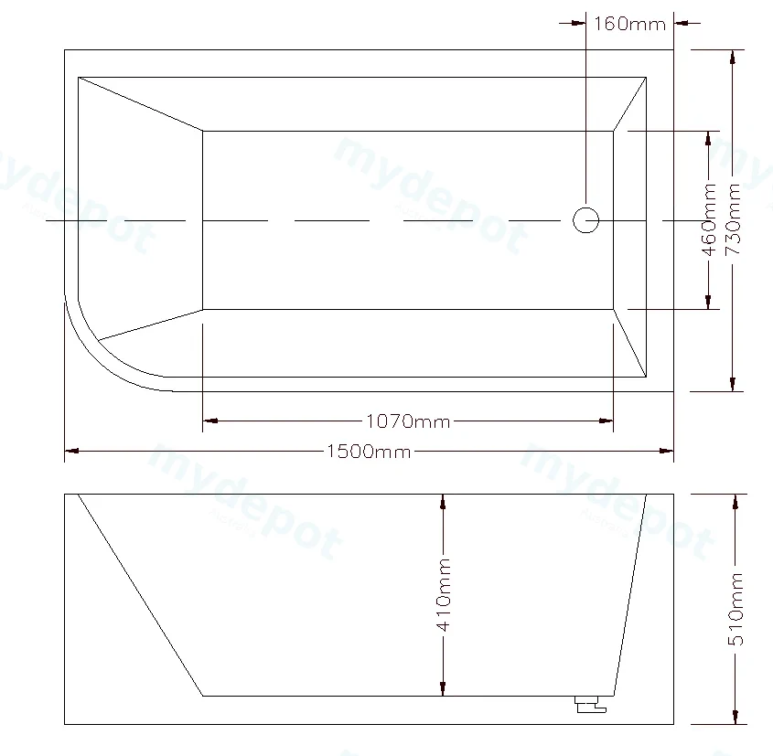 1500X730X510mm Gloss White Clayton Free Standing Bath Right Corner None Overflow 40mm Waste+Pipe Supplied view 2