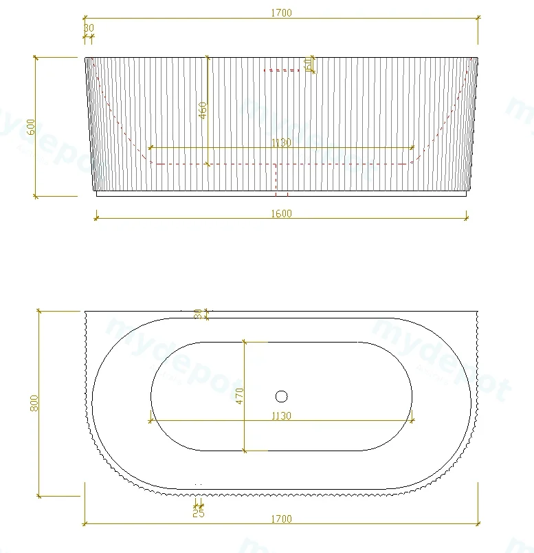 1700X800X600mm Matte White Bingie Fluted Skirt Bath Back To Wall None Overflow 40mm Waste+Pipe Supplied view 2