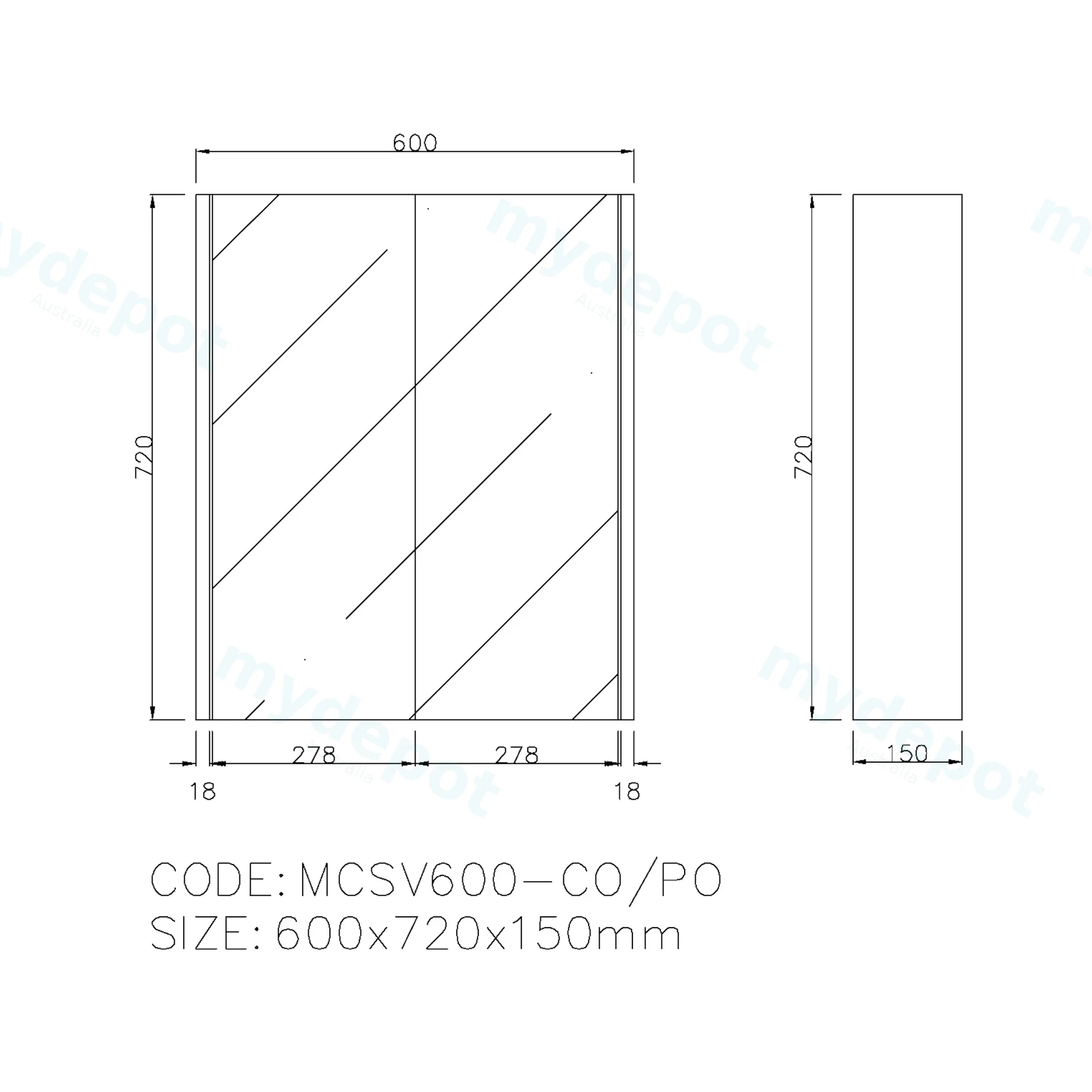 600×720×150mm Coastal Oak Camden Pencil Edge Shaving Cabinet view 2