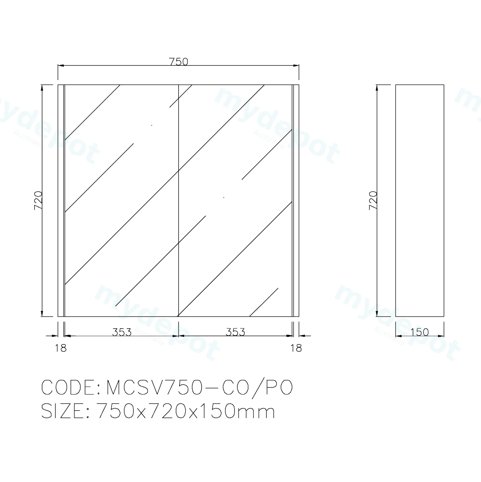 750×720×150mm Coastal Oak Camden Pencil Edge Shaving Cabinet view 2