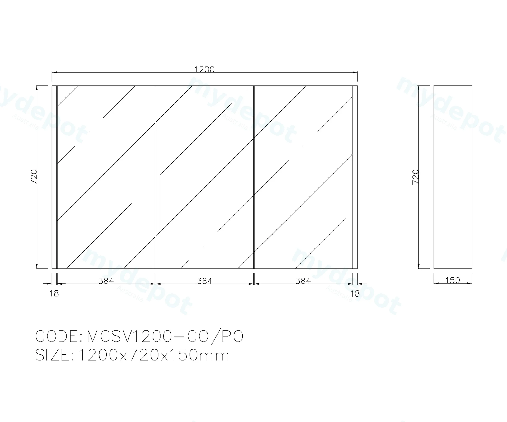 1200×720×150mm Coastal Oak Camden Pencil Edge Shaving Cabinet view 2