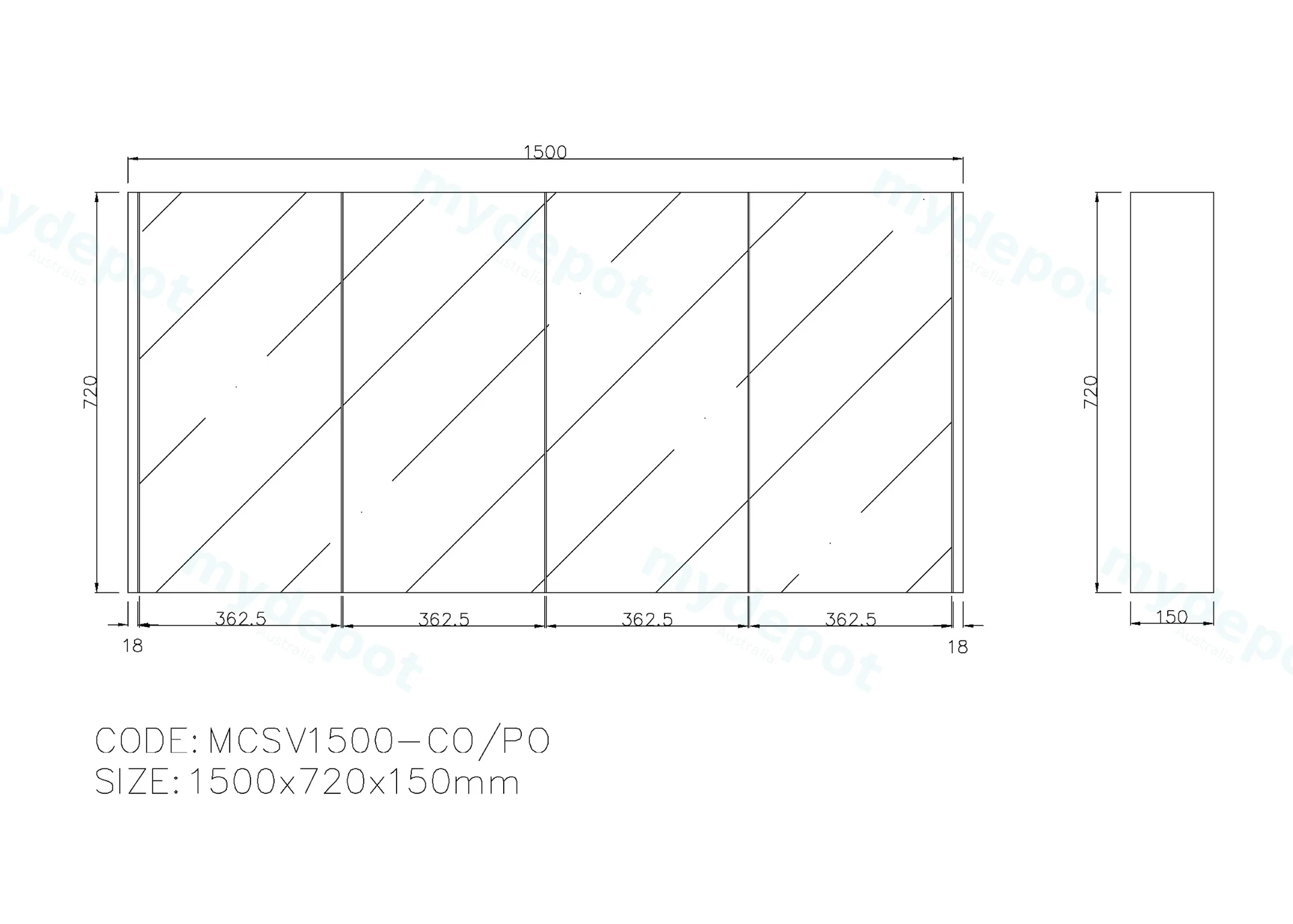 1500×720×150mm Coastal Oak Camden Pencil Edge Shaving Cabinet view 2