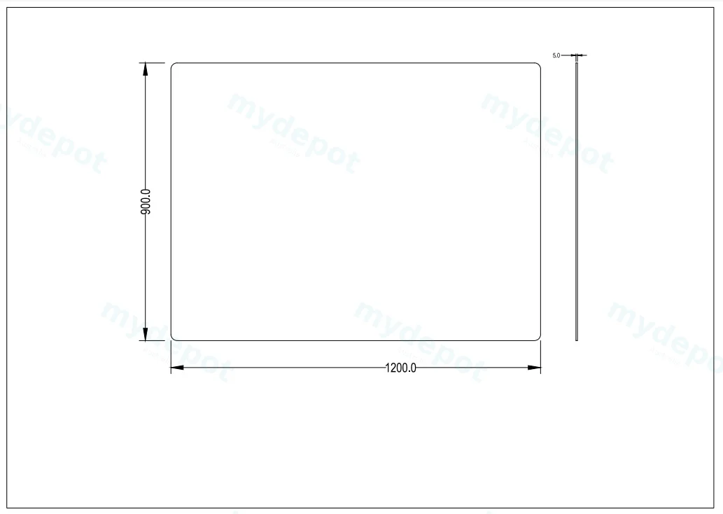 1200X900X5mm Recta Plain Pencil Edge Mirror view 2