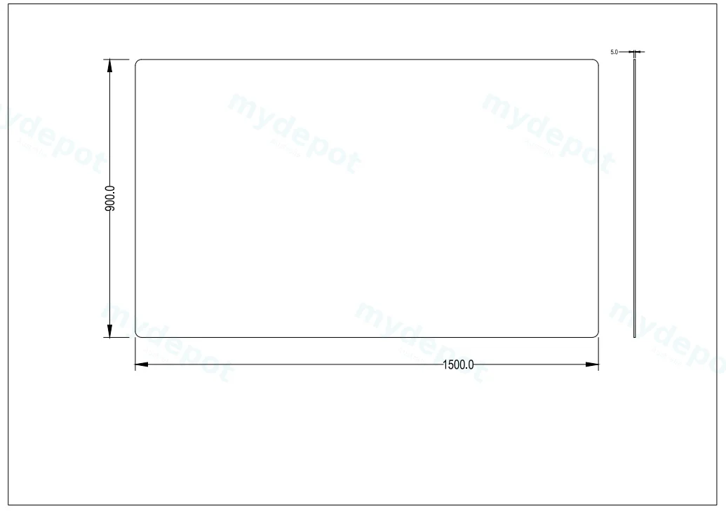 1500X900X5mm Recta Plain Pencil Edge Mirror view 2