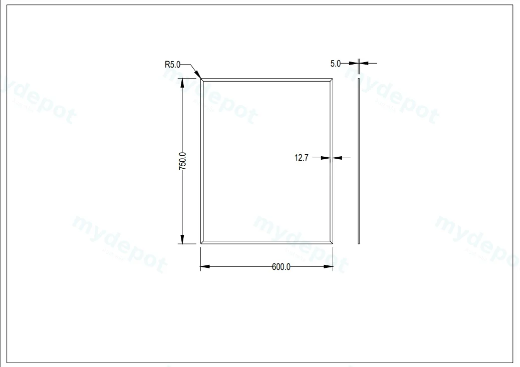 600X750X5mm Recta Bevel Edge Mirror view 2