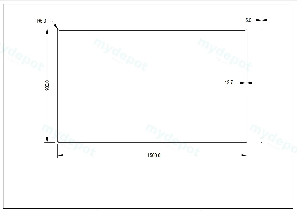 1500X900X5mm Recta Bevel Edge Mirror view 2