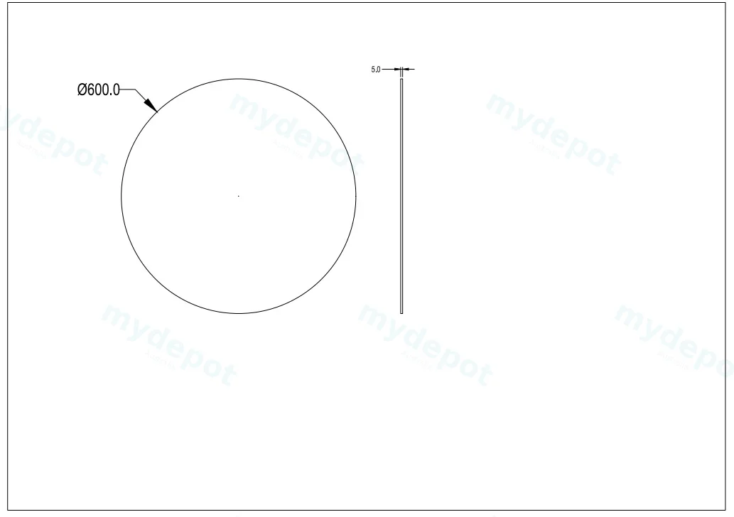 600X600X5mm Orbis Pencil Edge Mirror view 2