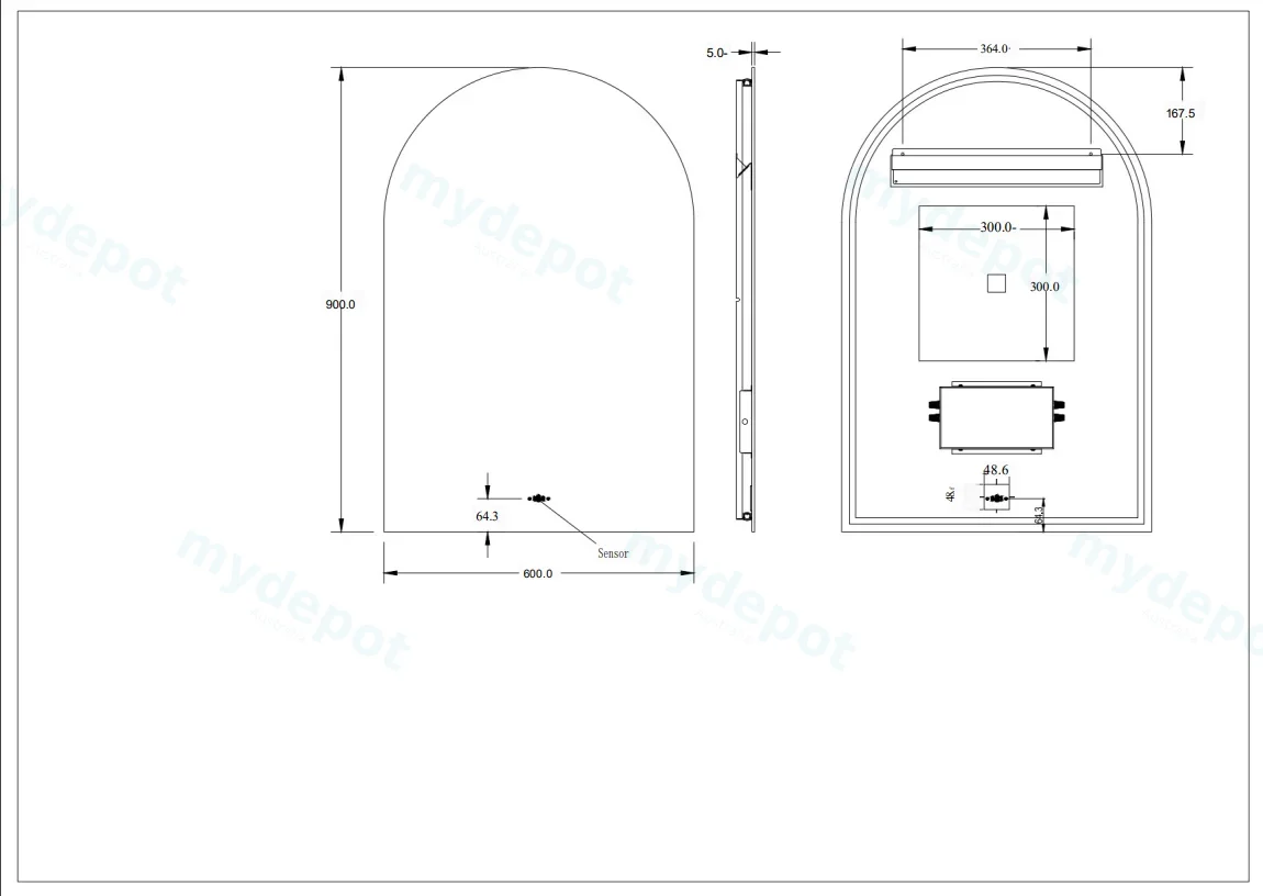 600(W)*900mm(H) Arco LED Back Lit Mirror Pencil Edge view 2