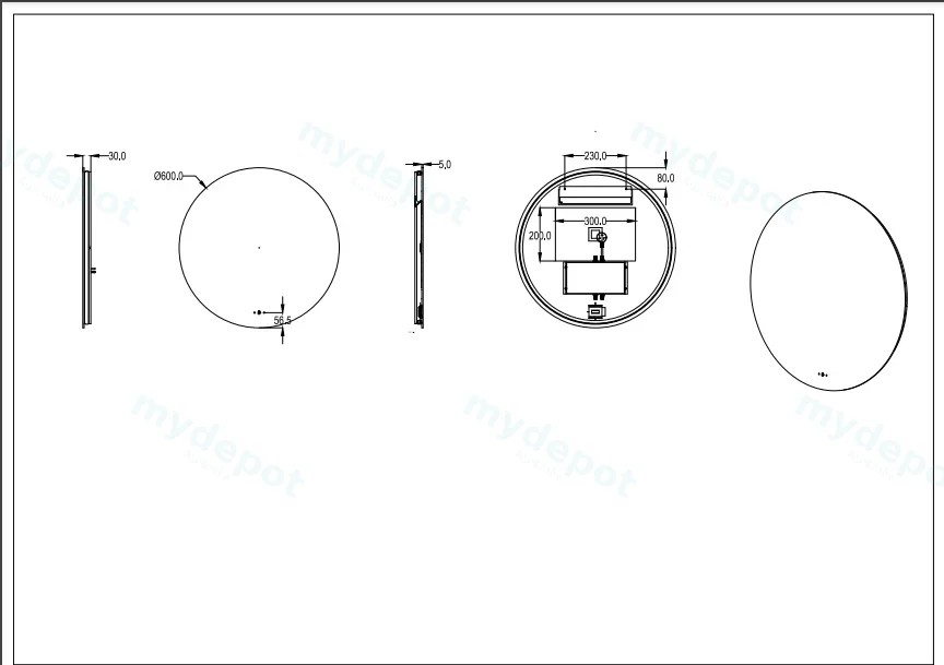 600*600mm Orbis LED Back Lit Mirror Pencil Edge view 2