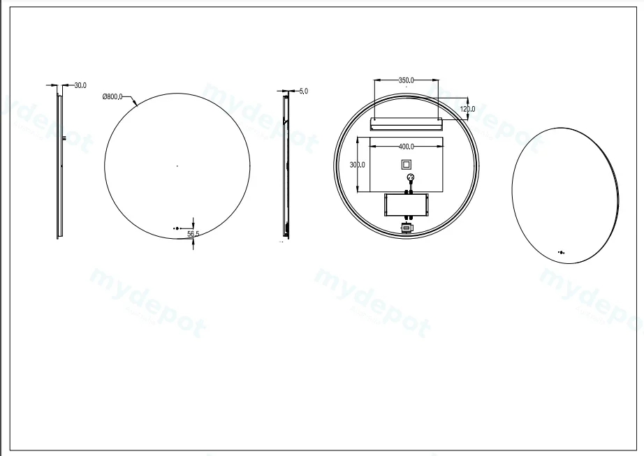 800*800mm Orbis LED Back Lit Mirror Pencil Edge view 2