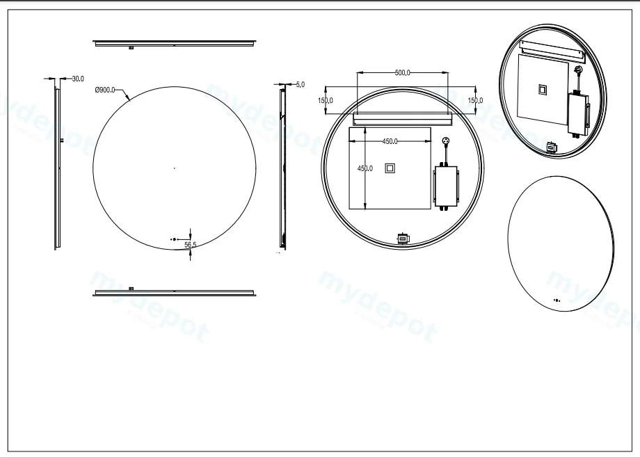 900*900mm Orbis LED Back Lit Mirror Pencil Edge view 2