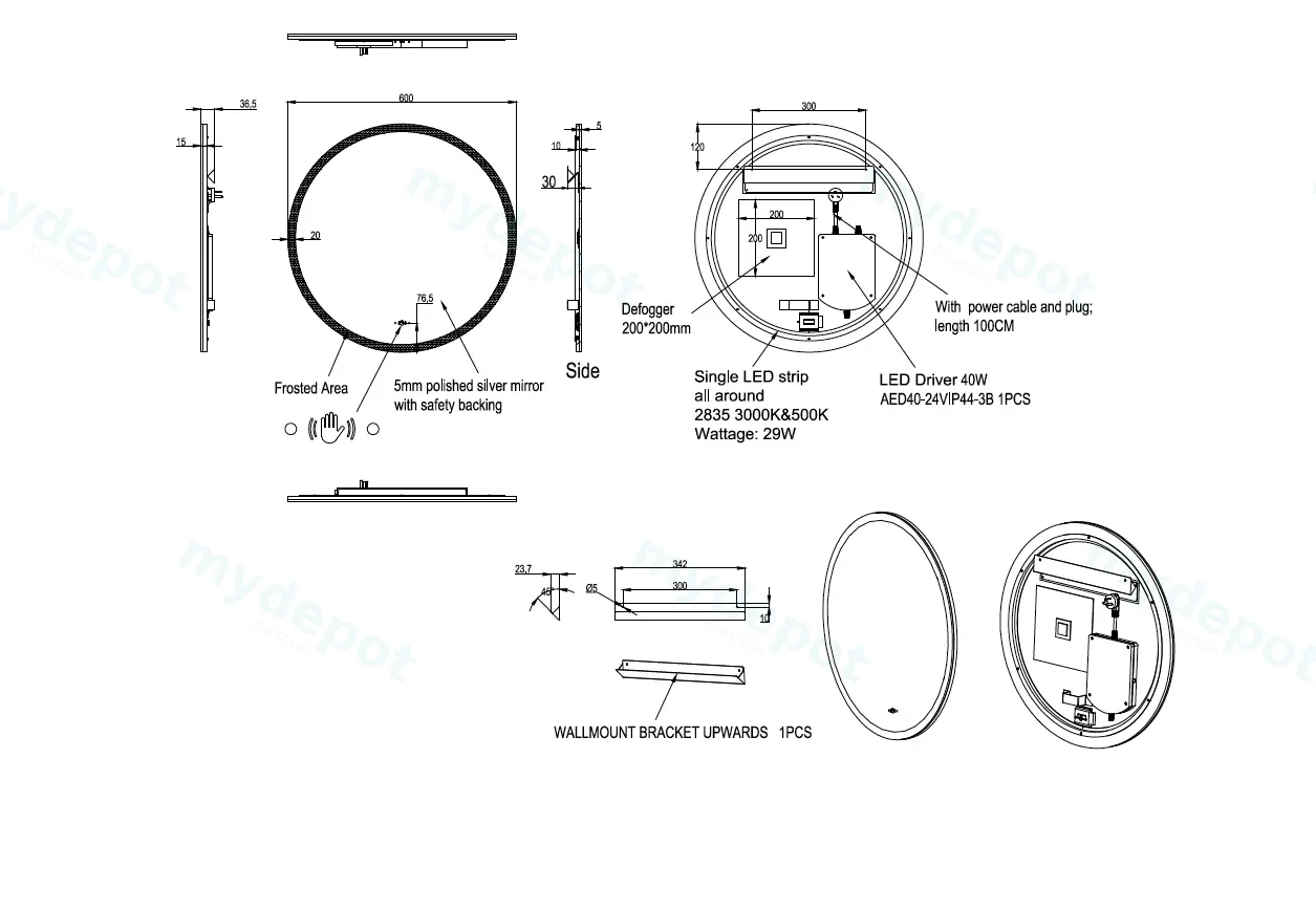 600*600mm Orbis LED Back Lit Mirror With Acrylic Strip view 2