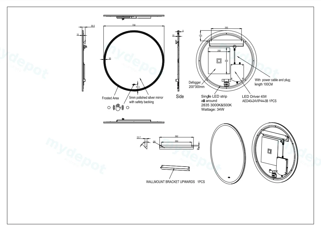 700*700mm Orbis LED Back Lit Mirror With Acrylic Strip view 2