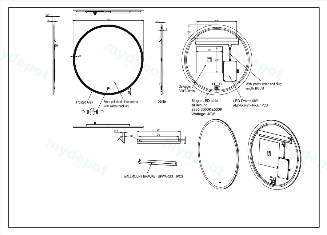 800*800mm Orbis LED Back Lit Mirror With Acrylic Strip view 2