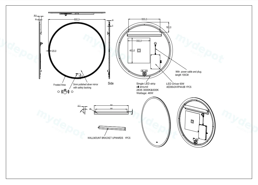 900*900mm Orbis LED Back Lit Mirror With Acrylic Strip view 2