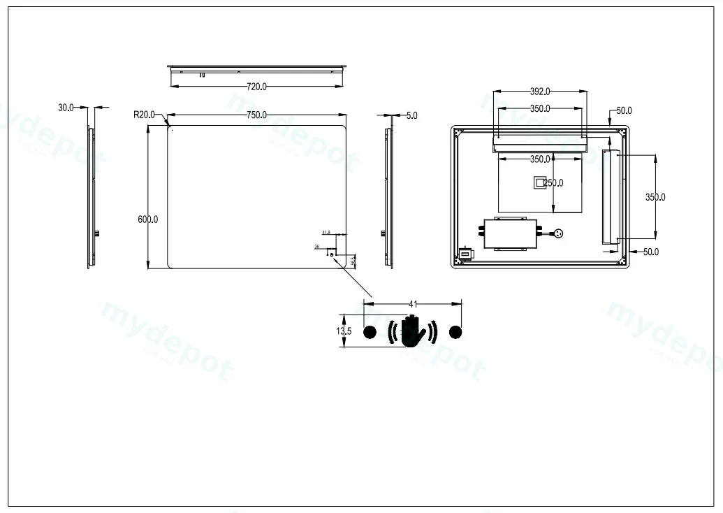 750*600mm Recta LED Back Lit Pencil Edge Mirror view 2