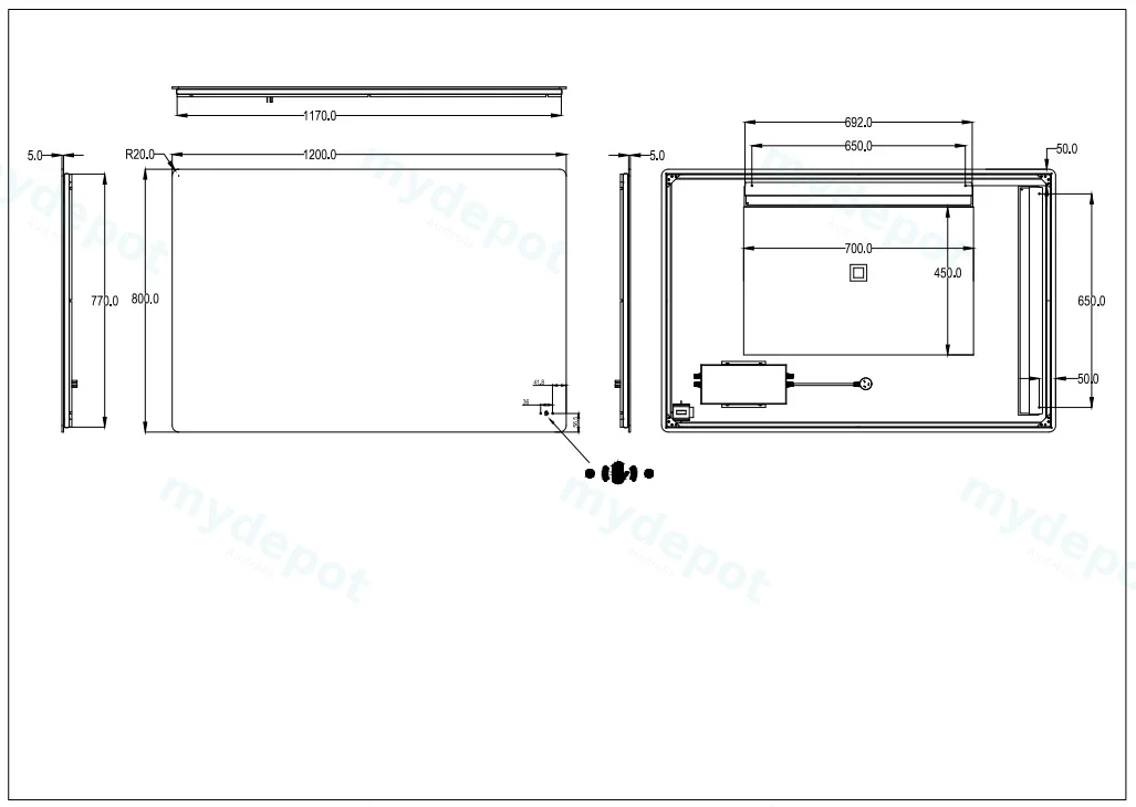 1200*800mm Recta LED Back Lit Pencil Edge Mirror view 2