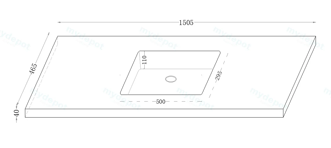1500x460x190mm Carrara White Sintered Stone Seamlessjoined With Fine Ceramic Basin Single Bowl No Tap Hole view 2