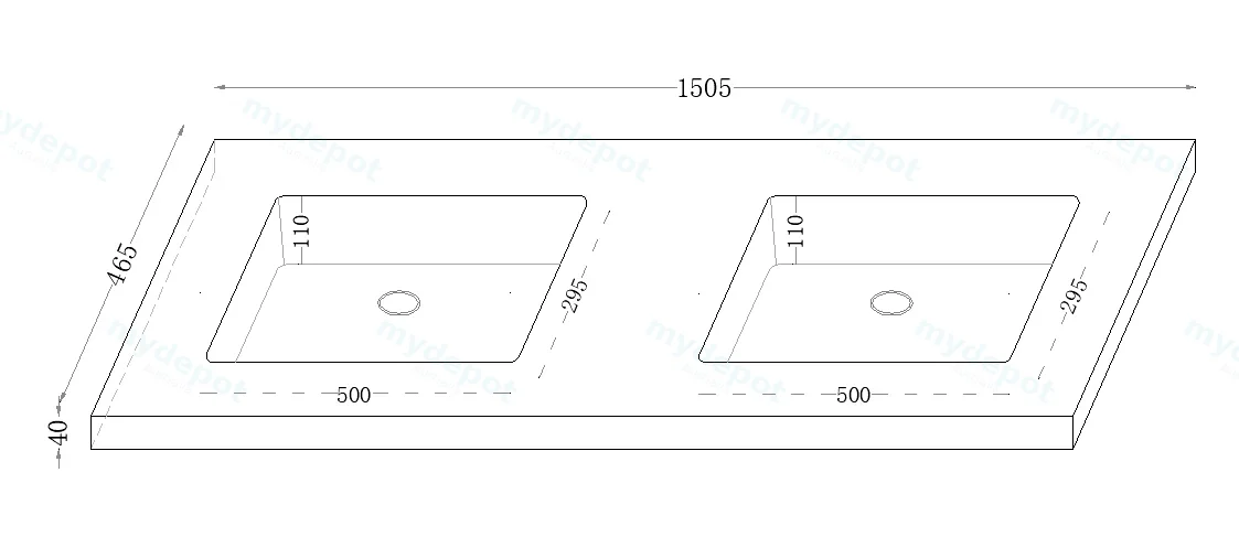 1500x460x190mmCarrara White Sintered Stone Seamlessjoined With Fine Ceramic Basin Double Bowl No Tap Hole view 2