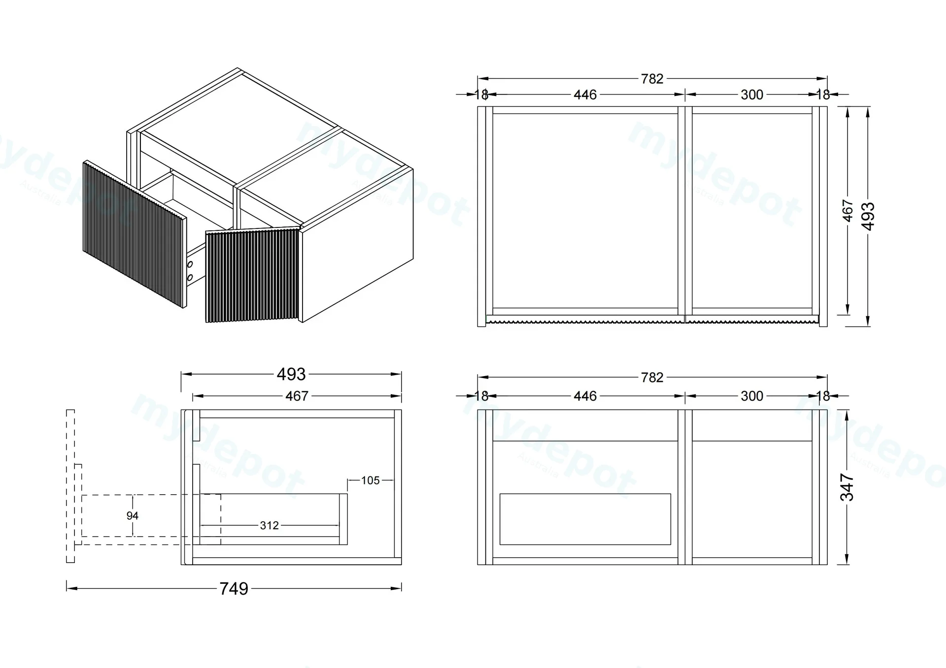 800mm Customised Kiama Plywood One Door One Drawer Wall Hung Vanity Cabinet Only Dark Oak view 2