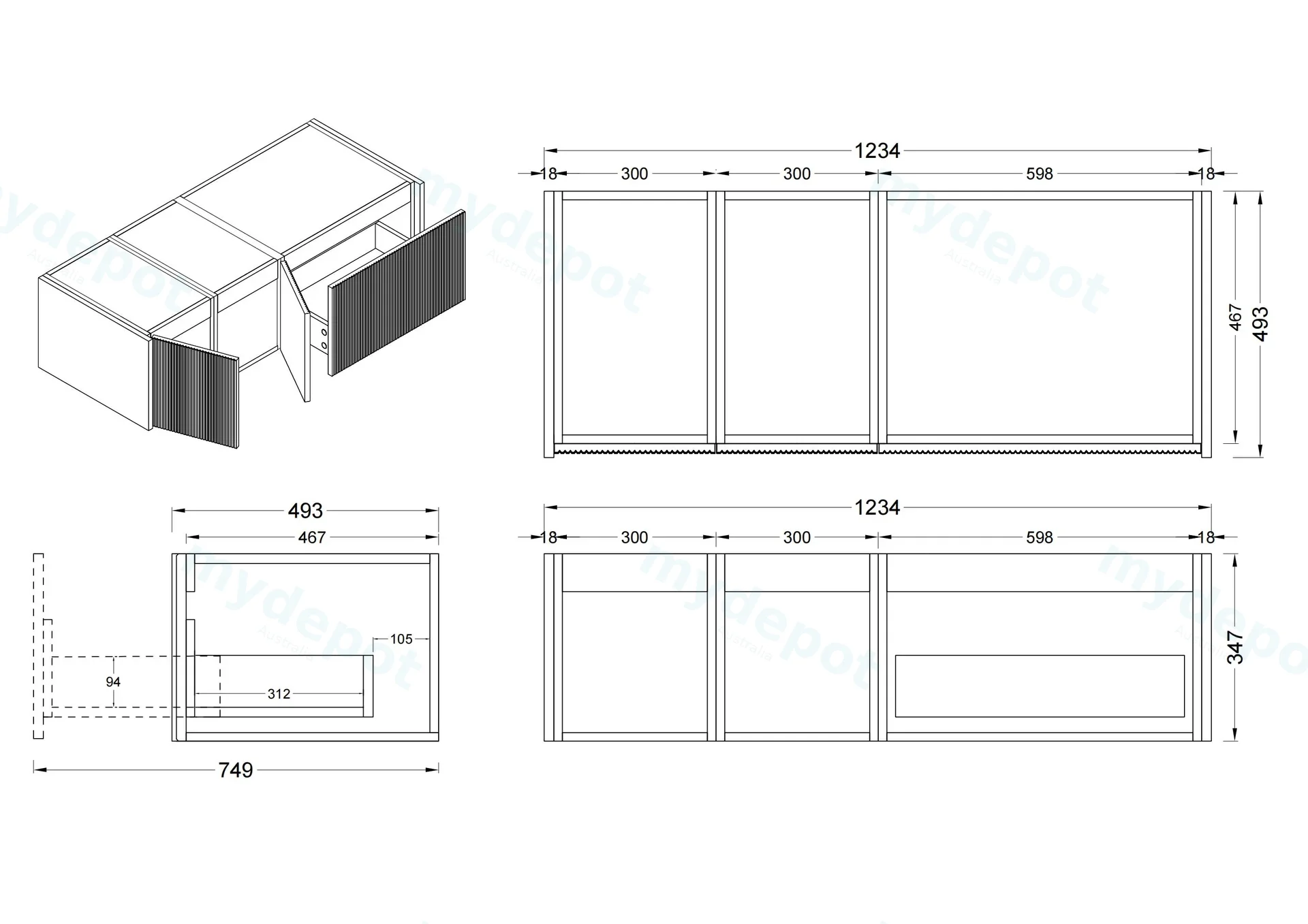 1200mm Customised Kiama Two Doors and One Drawer Plywood Wall Hung Vanity Cabinet Only Matte Black view 2