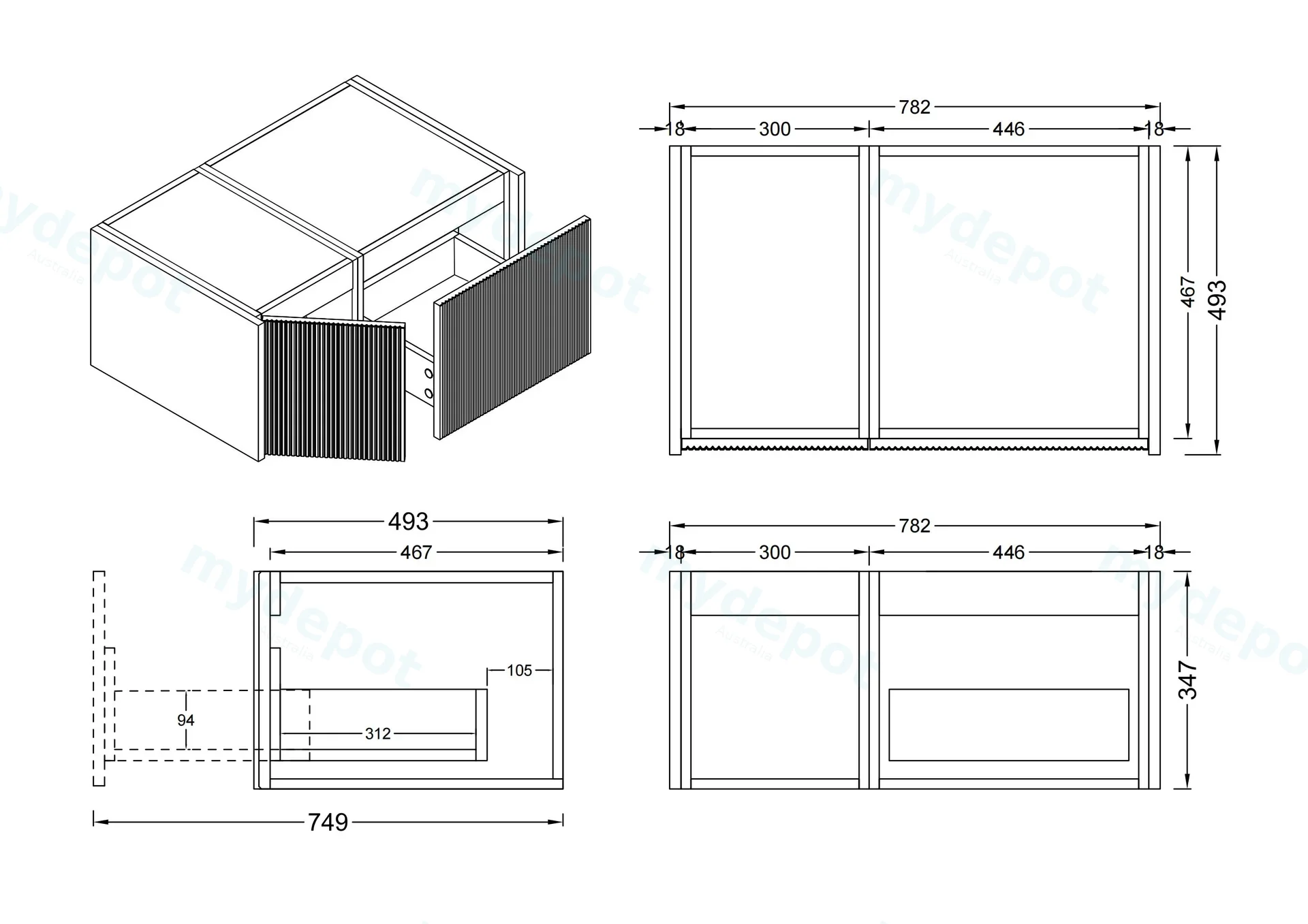 800mm Customised Kiama Plywood One Door One Drawer Wall Hung Vanity Cabinet Only Matte White view 3