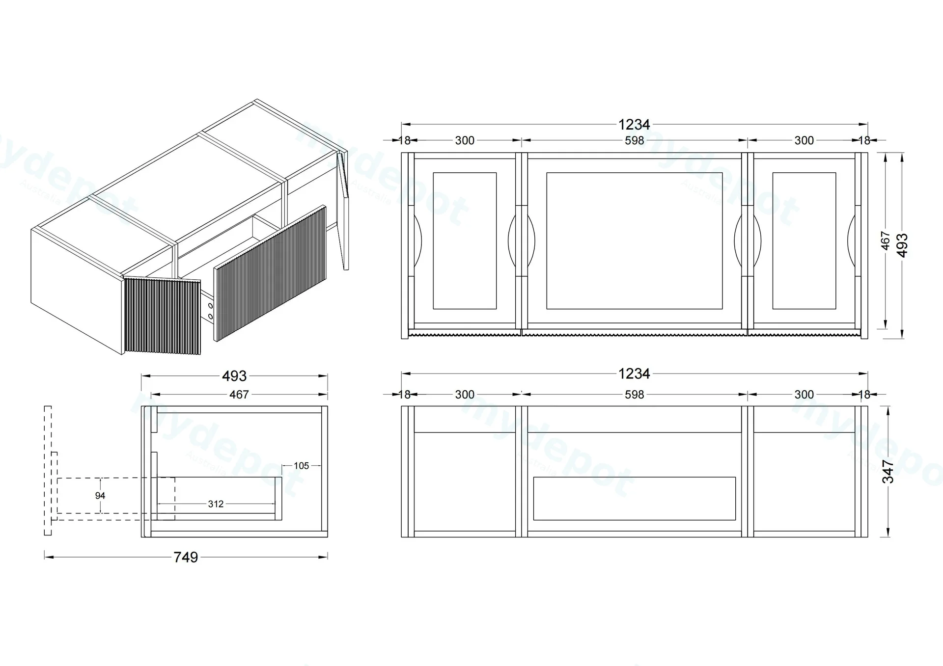 1200mm Customised Kiama Two Doors and One Drawer Plywood Wall Hung Vanity Cabinet Only Prime Oak view 3